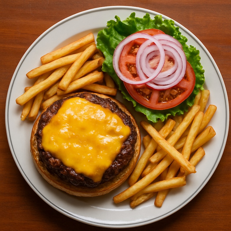 Burger and fries at Chesapeake Bay Grille in Leesburg, FL