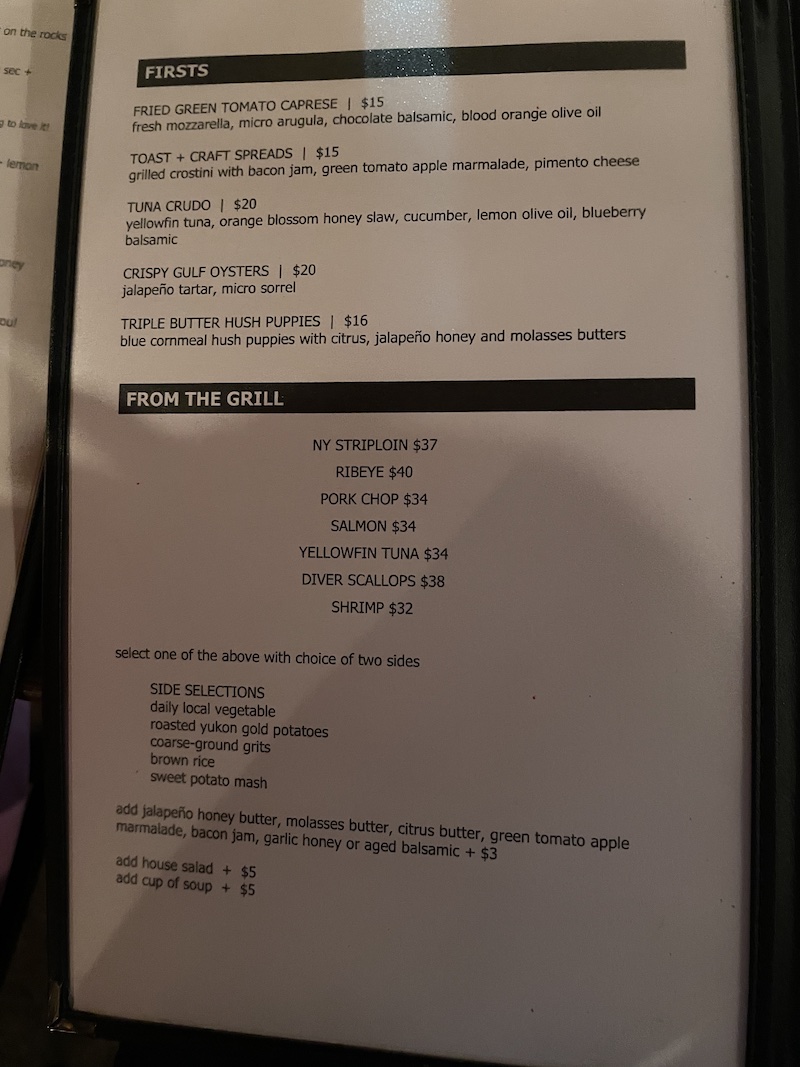 Turner’s Kitchen + Bar Leesburg dinner menu featuring entrées and nightly specials