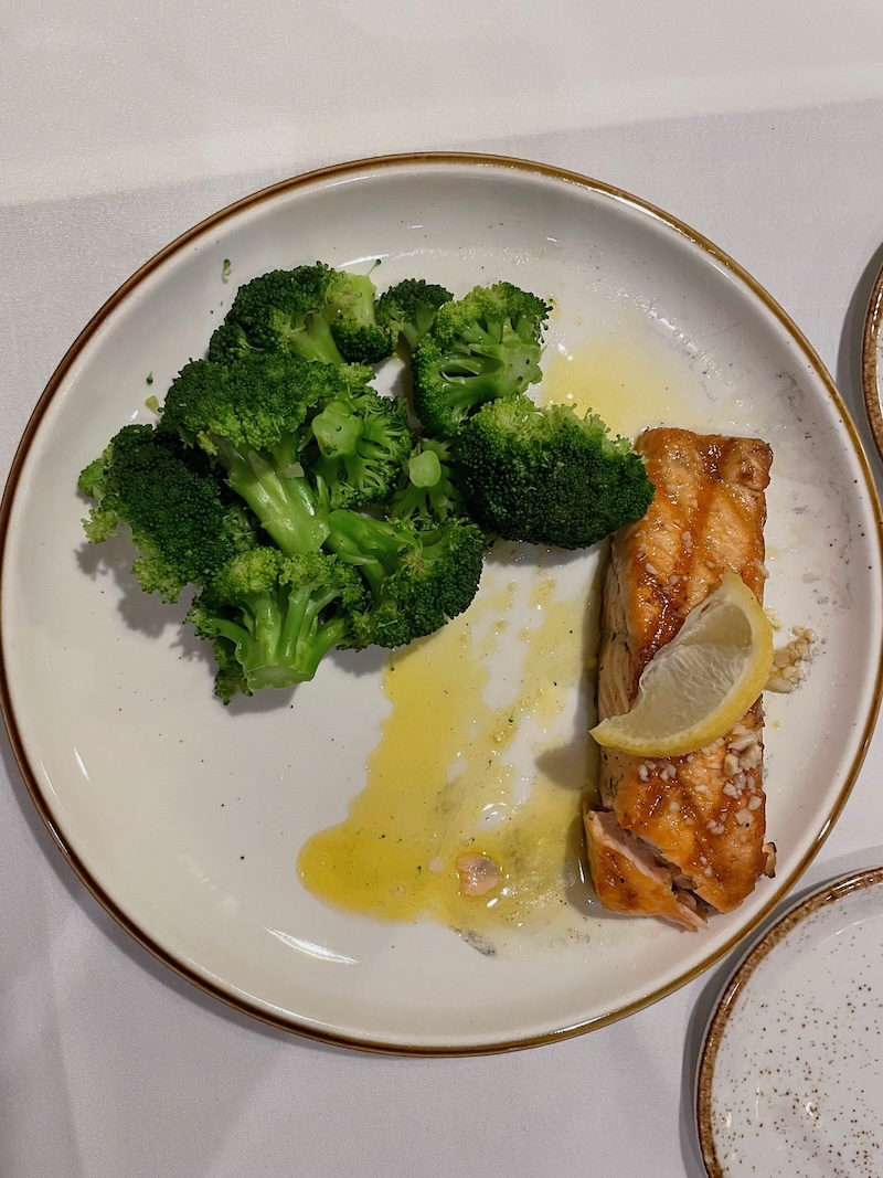 Garlic butter salmon dinner at Belle Glade Country Club