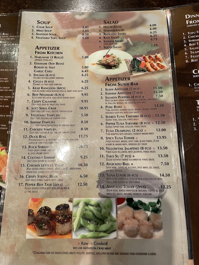 Sakura Lady Lake menu page 1 — hibachi dinners and lunch specials