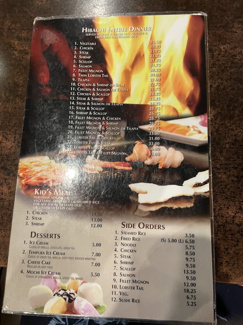 Sakura Lady Lake menu page 2 — sushi rolls and appetizers