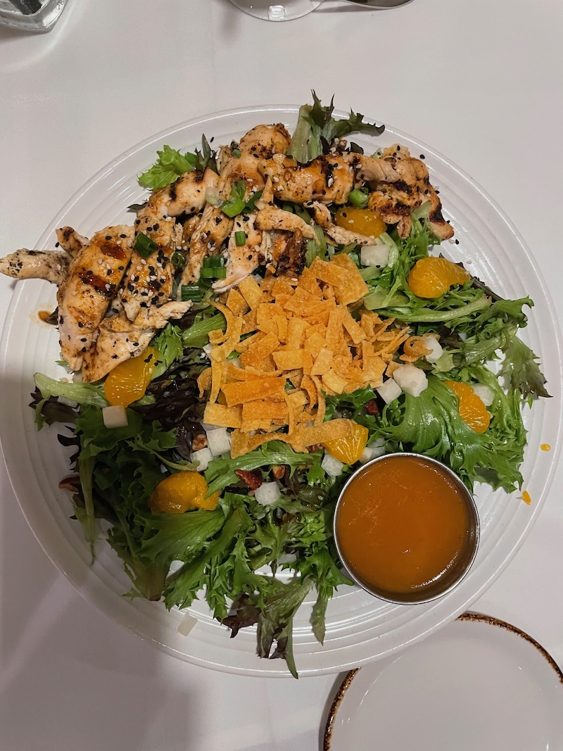 Sesame chicken salad with mandarin oranges and pecans