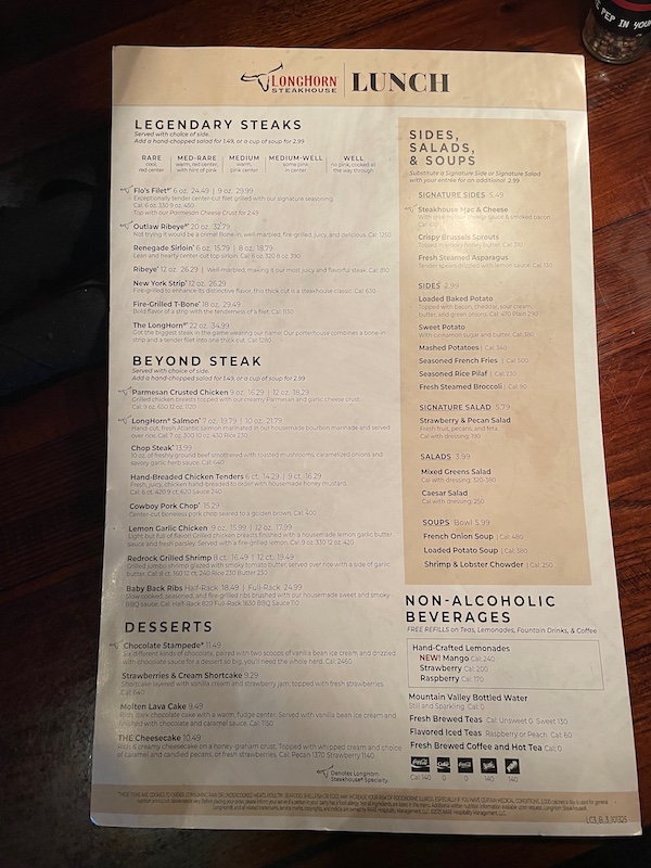 LongHorn Steakhouse lunch specials Lady Lake The Villages