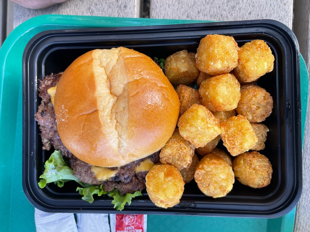 Smash burger with tater tots at Edna’s on the Green The Villages