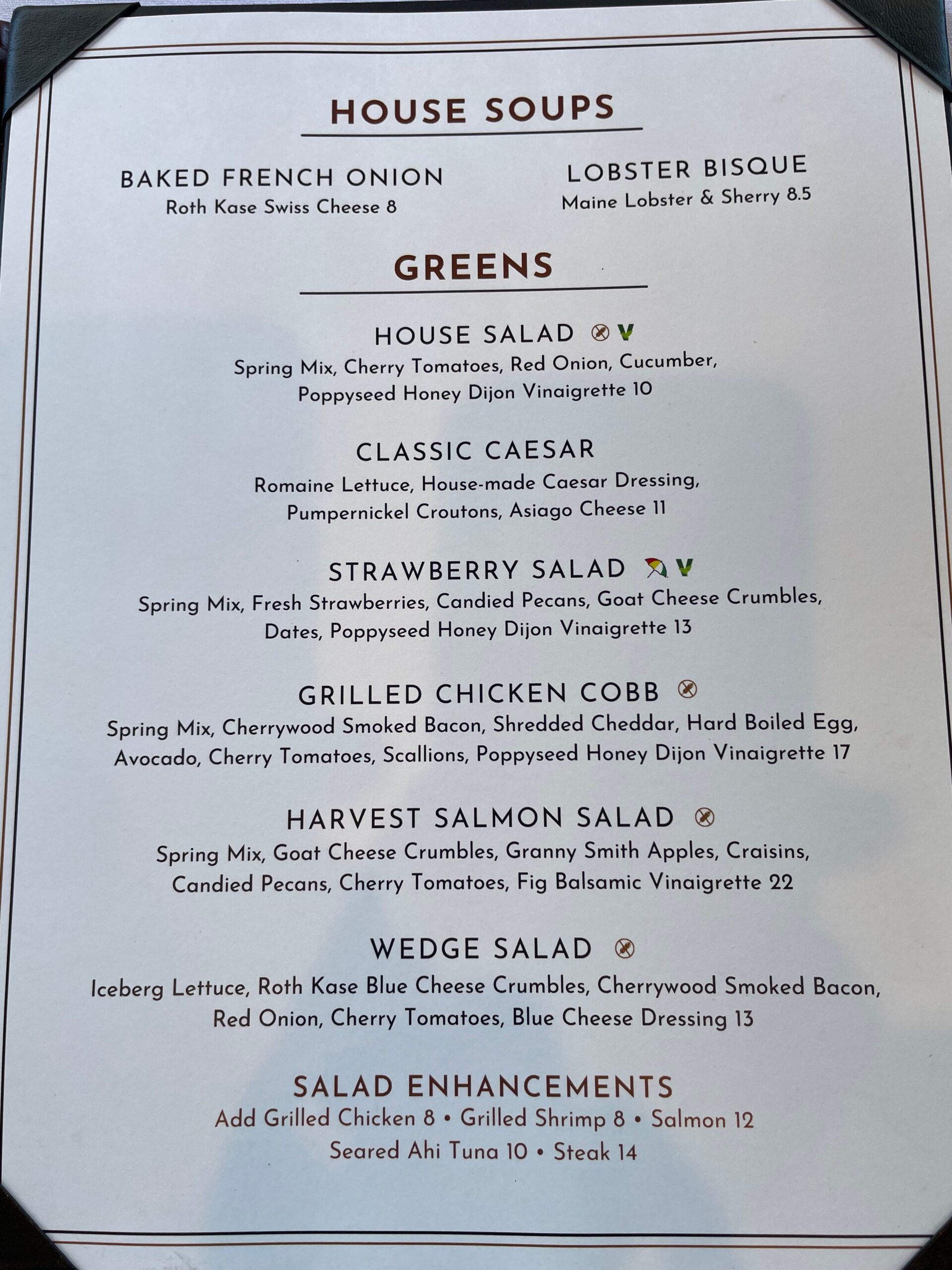 Soups and salads lunch menu at Palmer Legends Country Club