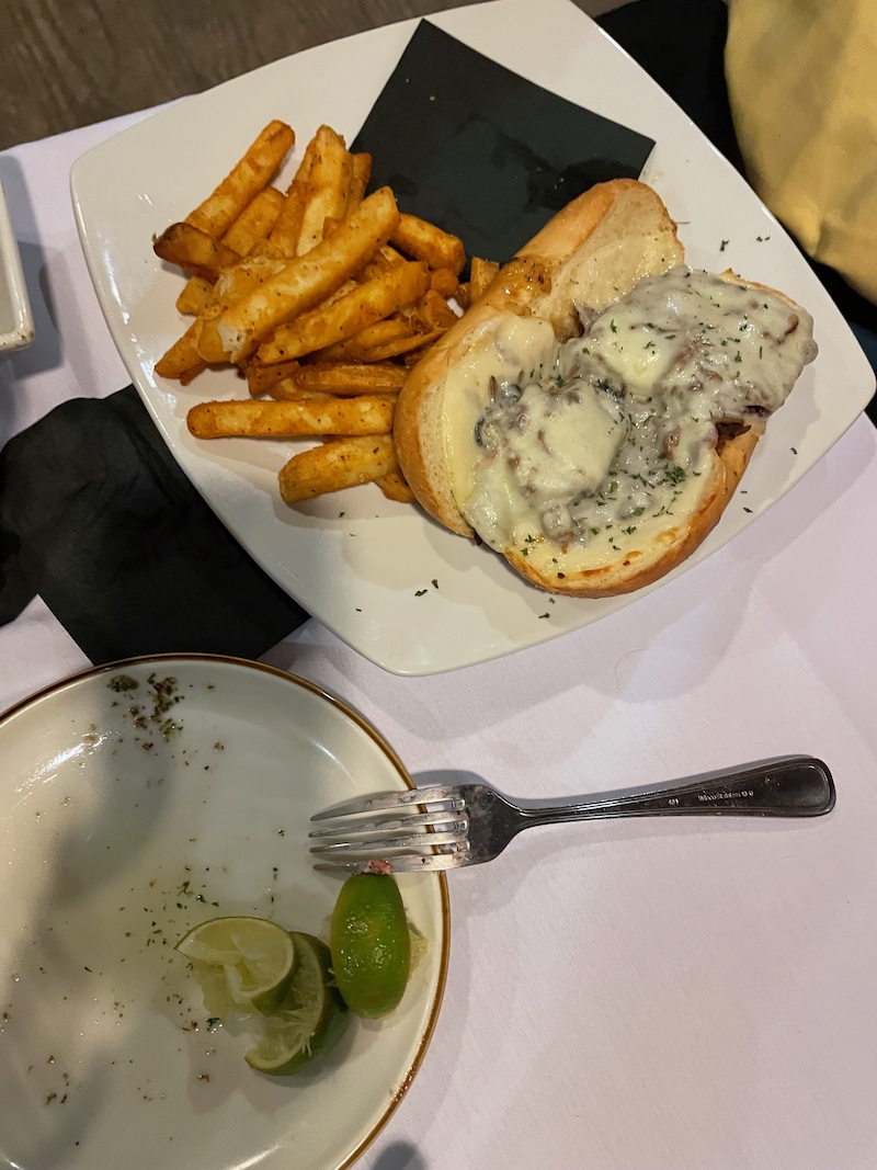 Prime rib dip sandwich with melted cheese