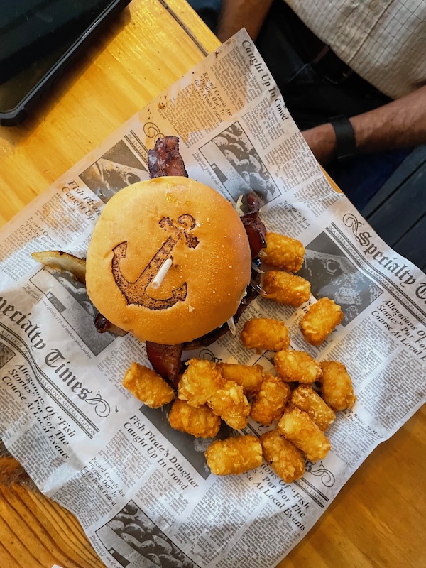 Burger on a brioche bun served at The Anchor on Sunset Harbor