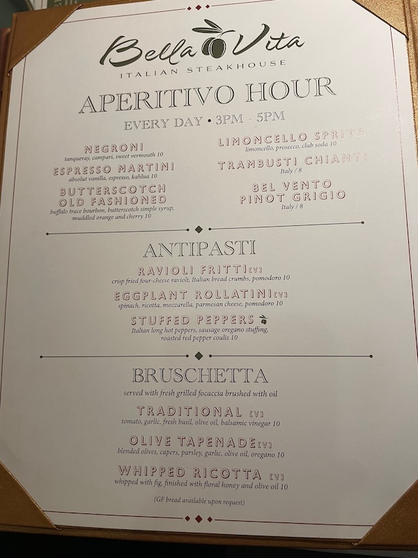 Bella Vita happy hour menu Spanish Springs February 2026