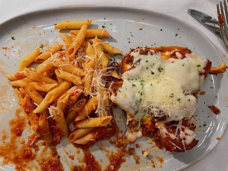 Shrimp Parmigiana with pasta at Bella Vita Spanish Springs