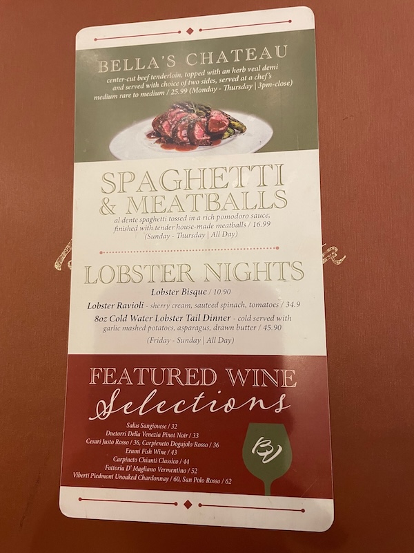 Bella Vita specials and lobster nights February 2026