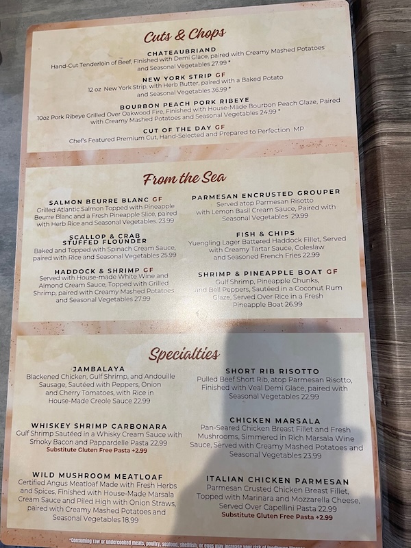 Havana Country Club entrees and specialties menu February 2026