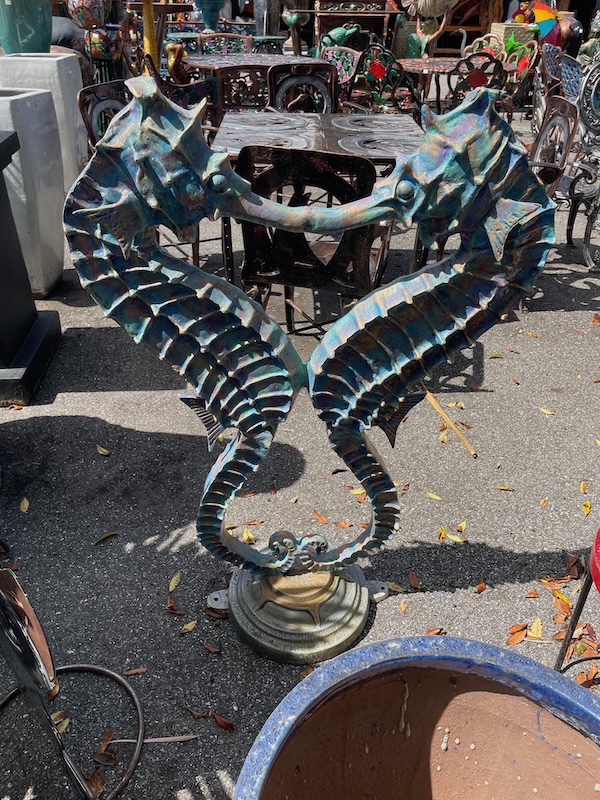 Large seahorse sculpture at Barberville Yard Art