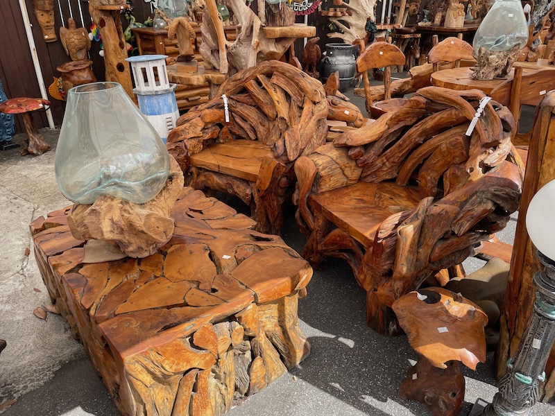 Handcrafted wooden furniture set at Barberville Yard Art