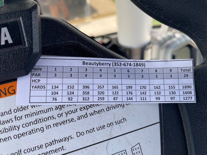 Beautyberry Executive Golf Course scorecard showing yardages and pars