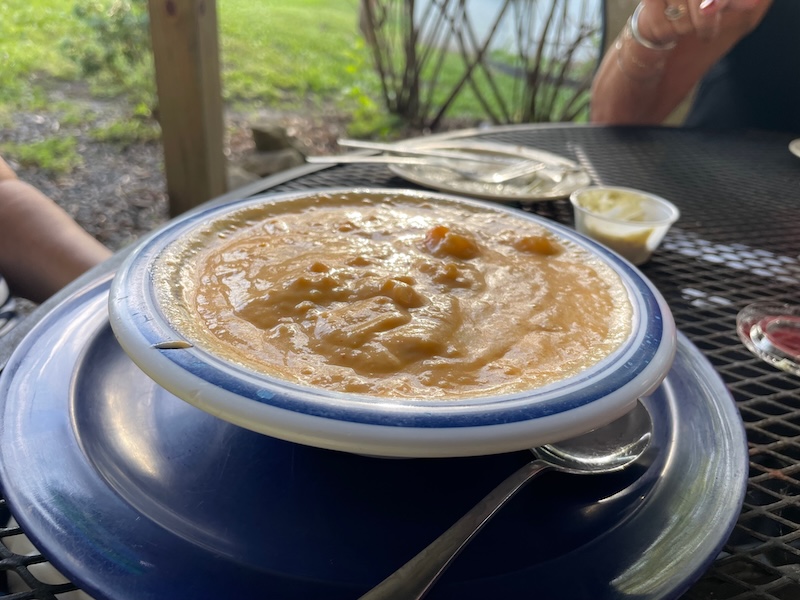 Shrimp and lobster bisque served in a bowl at Fisherman’s Cove
