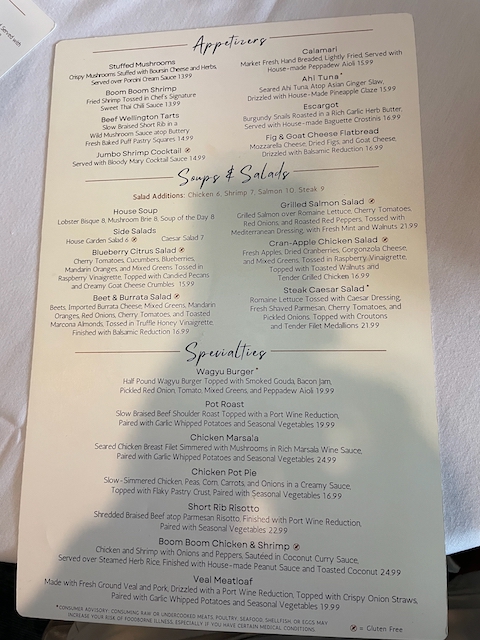 Appetizers and salads menu