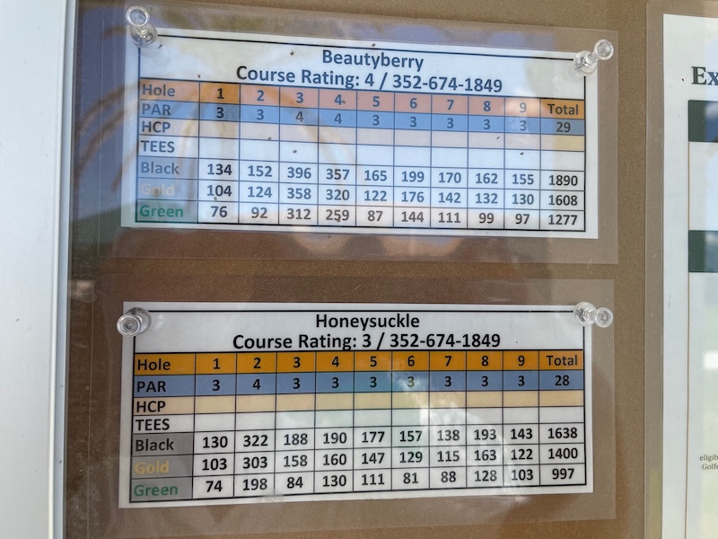 Beautyberry and Honeysuckle executive golf course scorecards in The Villages