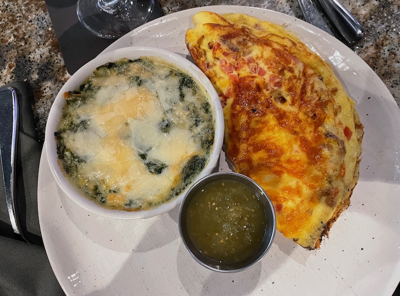 Bacon and cheese omelette served during Sunday brunch