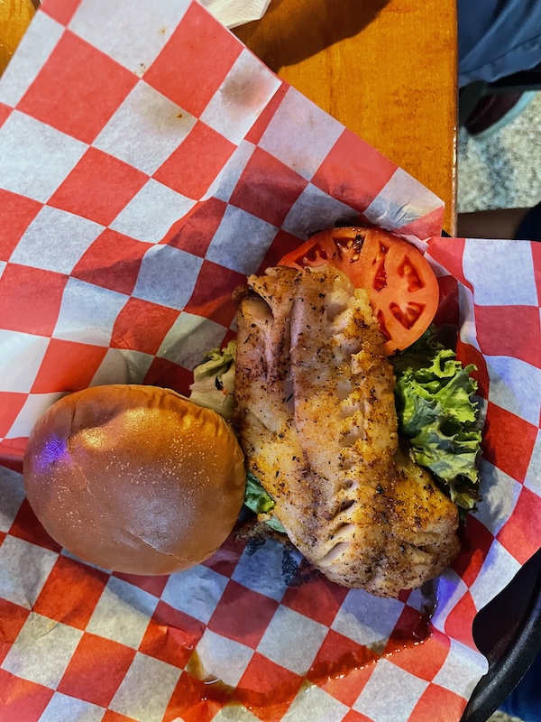 Grilled fish sandwich at The Cove Resort and Pub