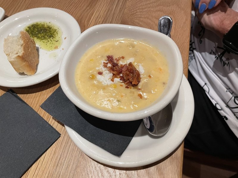 Corn chowder served with the lunch special at Bonefish Grill