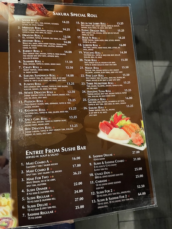 sakura lady lake sushi menu 1