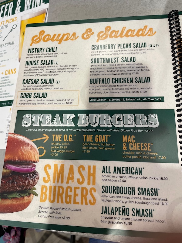 Burgers and salads menu board