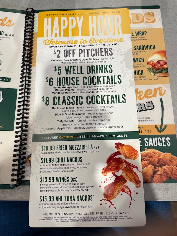 Happy hour drink specials menu board