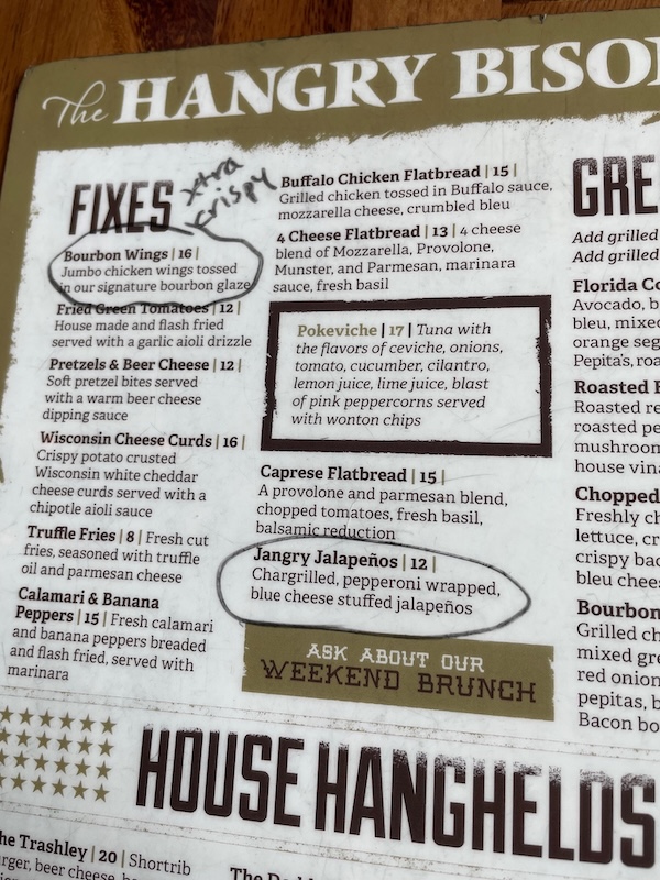 The Jangry Jalapeños listing on The Hangry Bison menu