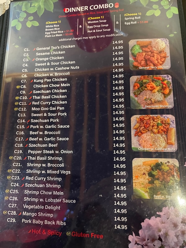 Dinner combination menu board