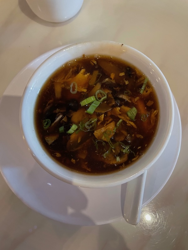 Hot and sour soup with tofu and vegetables