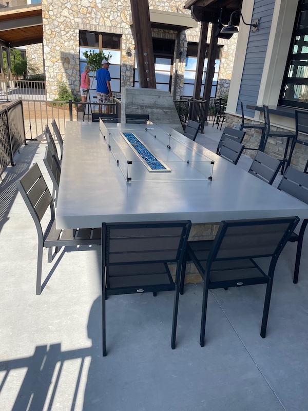 Oak and Stone Eastport outdoor patio table with built-in fire feature