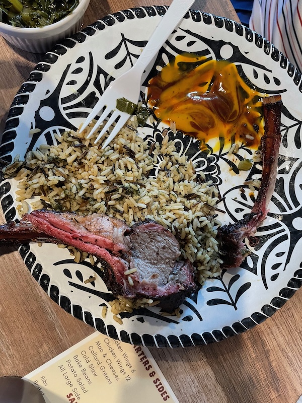 Smoked lamb chops with rice at J&T Smokehouse in Leesburg